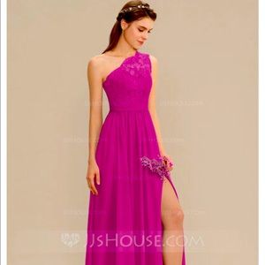 Chiffon A-line one shoulder floor length plus gown